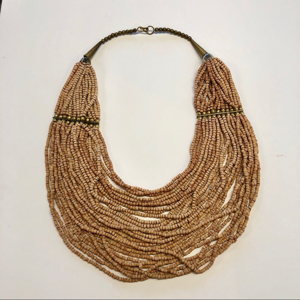 Impressive Leather/Brass Bead BOHO Collar Necklace